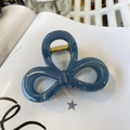 Elegant navy blue bow hair claw clip with gold metal spring for a stylish back head look - Haze Blue