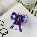 Y2K butterfly hair clip with purple and pink resin stripes on white book background - Vintage Blue - Bow Square Claw (6.8cm)
