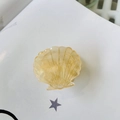 Detailansicht der gelben Acetat-Haarklammer mit goldenen Muschelmustern - Gelbe Muschel