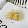 Bow hair claw clip with marble acetate texture and rhinestone accent for elegant styling - Approx. 7.3cm / Pink Yellow