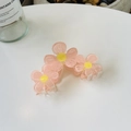 Elegante pinza per capelli in acrilico rosa con fiori gialli su sfondo bianco puro - Arancio Albicocca - 3 Fiori - Acrilico (9.2cm)