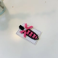 Fermaglio per capelli con fiocco in nastro rosa e strass su clip a becco d'anatra nera - Nastro Rosa Viola Fermaglio Nero