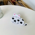 Lindo clip de pelo de acetato de gato blanco con patrones de estrellas negras - Aprox. 9,5 cm / Gato Vaca Estrella Blanco (cszj22-0001)