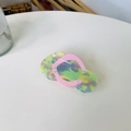 Pinces à cheveux en forme de tongs colorées avec strass et texture en résine marbrée - Pantoufle Verte Avec Brides Roses