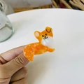 Simpatica molletta per capelli Corgi in acetato con trama marmorizzata arancione e perle - Fermaglio a Becco d'Anatra Corgi