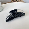 Pinza per capelli in acetato nero con rosa di pelle e filo d'argento per ragazze - Pinza Rosa Nera (Grande) / 10.5cm