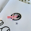 Sweet pink ribbon bow hair clip with matte duckbill clip on fairy kitten display card - Black And White Oval Cat No Mark Clip