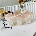 Detail of pink marbled mushroom hair claw clip made of acetate with white polka dots texture - 8.7cm / Light Pink Mushroom Head Bowknot