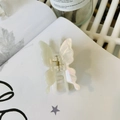 Elegant butterfly acetate hair claw clip with pearlescent finish for versatile styling - White Mermaid Iridescent Butterfly