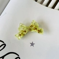 Detail of a translucent green floral duckbill clip with embedded dried flowers - Yellow Green (Approx. 6cm)
