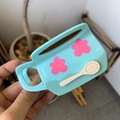 Creative coffee cup hair claw clip in light blue with floral patterns and white spoon detail - Floral Coffee Cup