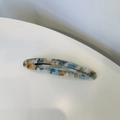 Fermaglio per capelli ovale in acetato marmorizzato con molla in metallo argentato - Motivo Floreale Blu