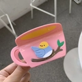 Pink coffee cup hair claw clip with cute bird design and 3D branch detail for women - Pink Cup with Bird Hair Claw