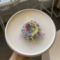 Detail of colorful ruffled lace and mesh fabric hair scrunchie in pastel colors - Dark Blue-Purple (Frayed Edge)