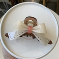 Contrast color bow hair claw clip in cream white and pink acetate for elegant women - White with Bowknot