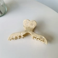 Crémefarbene Haarklammer in Herzform aus Acetat mit Marmormuster, französischer Stil - Milchgelb Herz Haarklammer