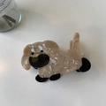 Cute puppy shaped acetate hair claw clip with cream marble texture and black accents - Khaki Dog