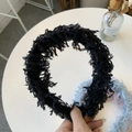 Classic black feather headband for women with elegant textured fluffy finish - Black Feather Headband