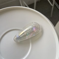 Translucent acetate teardrop hair clip with iridescent pearl finish and gold France Handmade logo - Iridescent White
