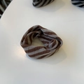 Maillard style brown striped knitted hair scrunchie accessory for women in fall winter - Dark Coffee Stripes