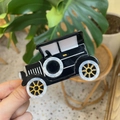 Pinza per capelli nera in acetato a forma di auto d'epoca con dettagli in perle - Auto d'epoca vintage