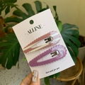 Set Alline da 2 pezzi con fermagli per capelli a strisce viola e dettagli con fiocco - Stile Fiocco a Quadri Rosa