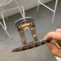 Translucent smoky gray minimalist hair claw clip with golden metal spring for women - Butterfly Buckle Hat Middle Claw (Approx 8cm) / Transparent Brown