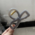 Gray-blue translucent resin bow hair claw clip with golden metal spring for women - Light Silver Gray - Bow Buckle Square Bow