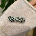 Detail view of small handmade acetate hair clip with black and white mosaic pattern - Black White Mosaic