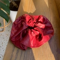 French style red PU leather oversized hair scrunchie with elegant pleated details - Red Retro