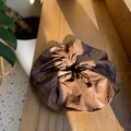 French style dark brown PU leather scrunchie with pleated texture on a wooden bench - Coffee Brown