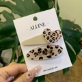 Set di fermagli per capelli in acrilico con stampa leopardata su cartoncino - Cuore Leopardo-Clip Ovale