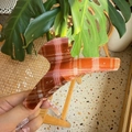 Pink and brown checkered half-circle claw clip made of glossy resin for women hair - French Style Pink Coffee Plaid Claw Clip