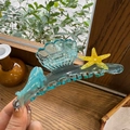 Elegant ocean themed acetate shark hair claw clip with dolphin and starfish in light blue - Transparent Green-Shell Starfish