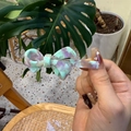 Floral pattern acetate bow hair clip with green and purple marble texture - Purple-Green Marbled Floral Bowknot