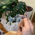 Handmade acetate bow hair clip featuring blue marble texture and France gold engraving - Blue-Green Marbled Floral Bowknot