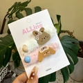 Détail de pinces à cheveux en peluche avec motifs de lapin et chiot mignons - Ensemble Barrettes Peluche Lapin Chien Rose Blanc