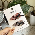 Barrettes à cheveux à carreaux rouges et gris avec nœud et pendentif en cœur - Style Plaid Gris Rouge Nœud Cœur