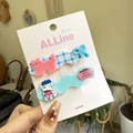 Cute cat and dog hair clips set with pink cat and blue dog designs on display card - Fresh Blue Polka Dot Cat Bow Duckbill Clip