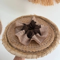 Britischer Karo-Haargummi mit braunem Rippstoff und beigefarbenem Gittermuster-Design - Khaki Patchwork Karo