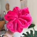 Handheld oversized rose red velvet scrunchie for women with thick fluffy texture for styling - Rose Pink