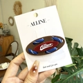 Oval hair clip with red heart and blue woven rope detail on an Alline card - Coffee Base Blue Rope