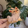 Détails d'une pince à cheveux en acétate faite main en forme de Yorkshire avec nœud bleu - Shih Tzu Dessin Animé