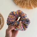 Colorful knitted rainbow hair scrunchie with soft fluffy texture for women hair styling - Rainbow Candy Dot (cszj22625-05)