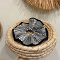 Coletero francés de cuadros vichy blanco y negro con diseño de lazo de pliegues - Coletero Gingham con Borde Negro