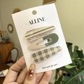 Dreiteiliges Set eleganter Haarspangen mit Karomuster und Streifen in Waldgrün und Creme - BB-Clips / Grün Kariert