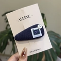 Retro blauwe corduroy haarclip met vintage knoop en klok-wijzerplaat patch design - Diepblauwe Retro BB-Clip
