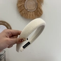 Handmade knitted cream padded headband for women with vintage woven texture design - White