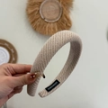 Handmade chunky knit sponge headband in beige, stylish vintage hair accessory for women - Khaki
