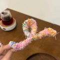 Pink wave hair claw clip wrapped in colorful knitted wool yarn for autumn and winter - Pink